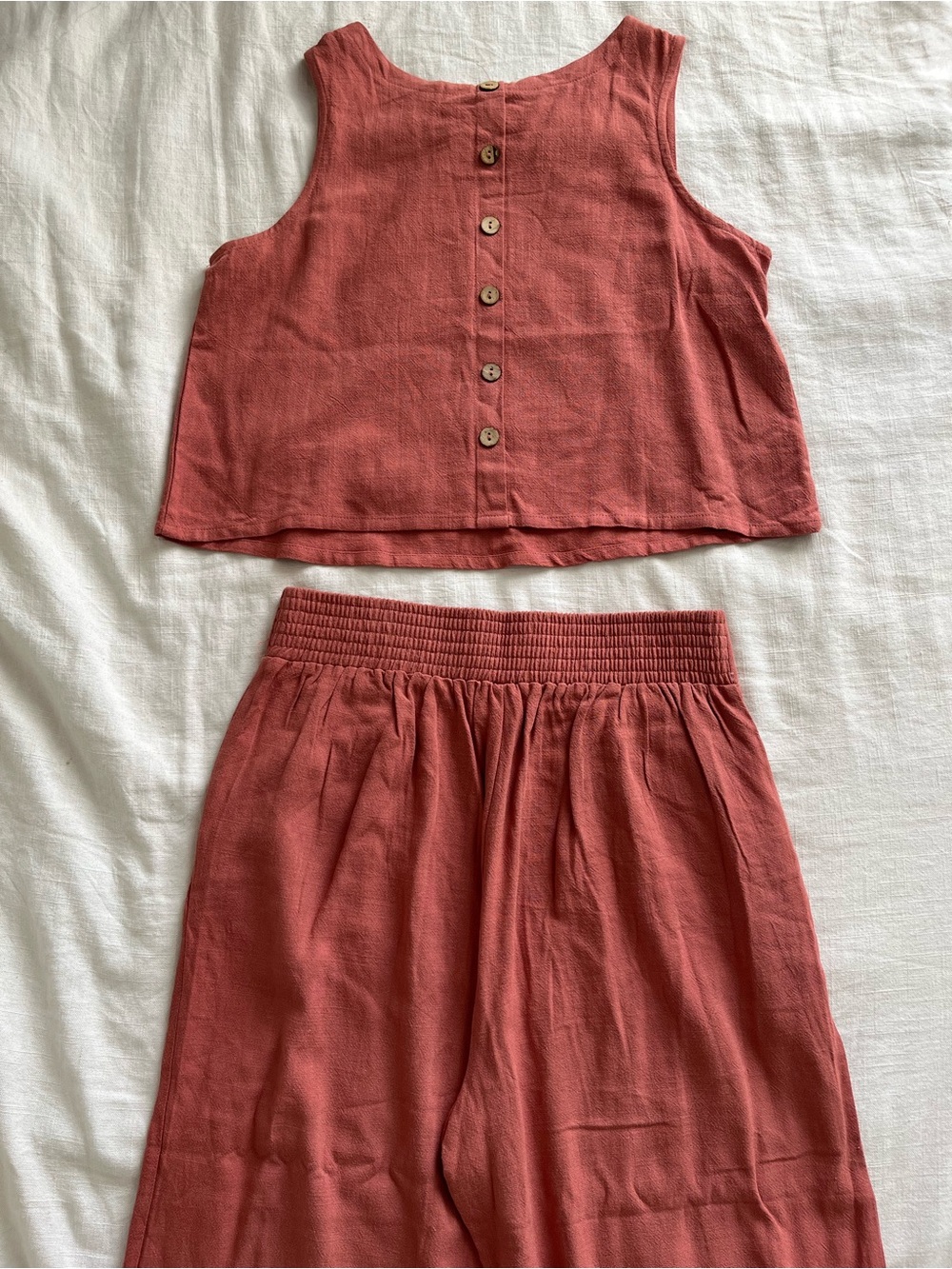 Terracotta Linen Button-Back Tank and Wide Leg Pant Set - Picture 12 of 16